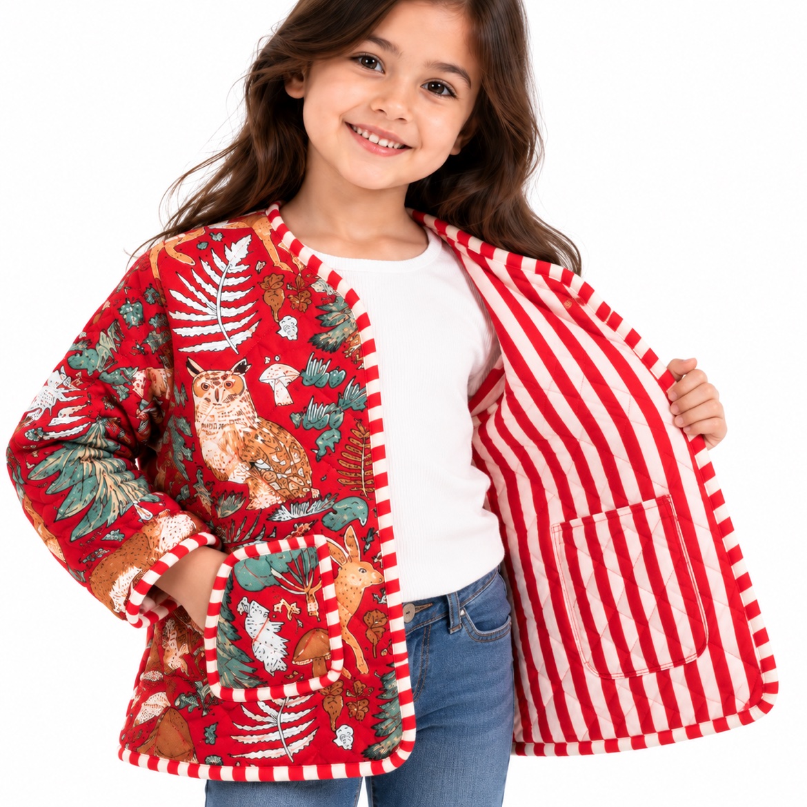 Red Woodland Kids Quilted Jacket - Image 4