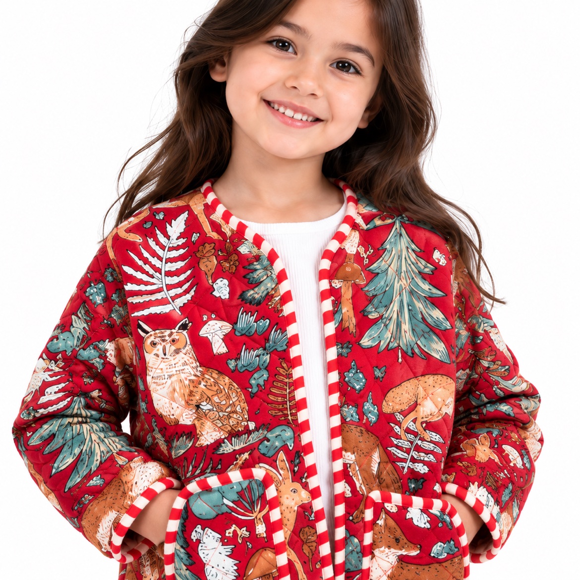 Red Woodland Kids Quilted Jacket - Image 3